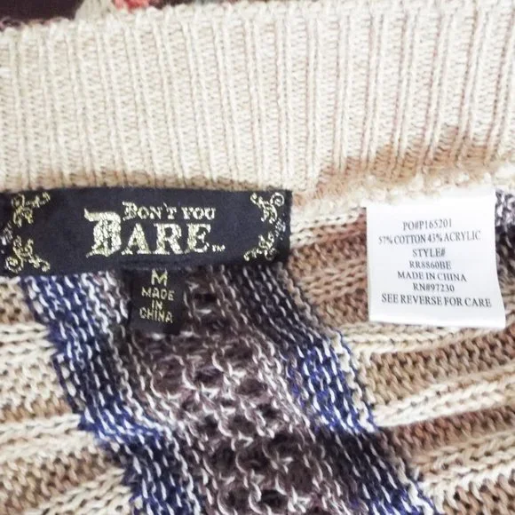 DON'T YOU DARE PINK BLUE MULTI LONG SLEEVE FULL LENGTH SPRING CARDIGAN W/ FRINGE - Picture 4 of 5